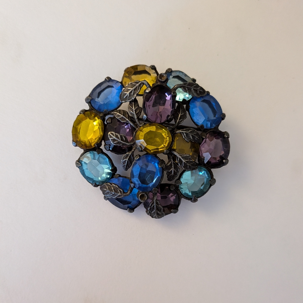 Colorful Gemstone Leaf Brooch